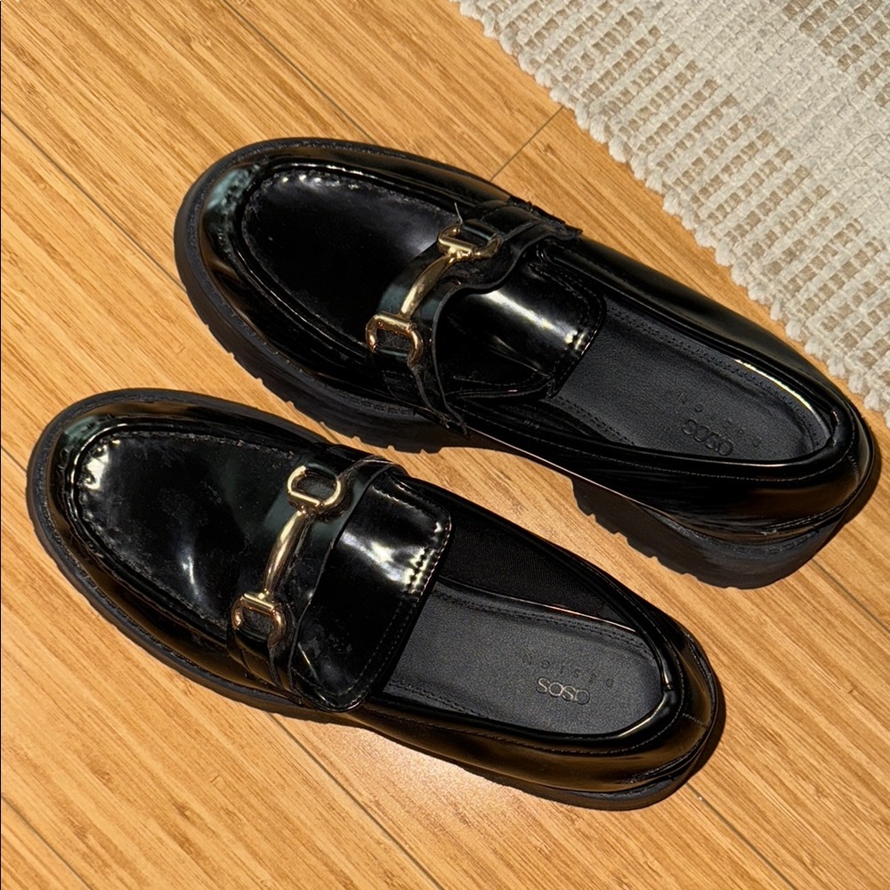 ASOS Chunky Black Loafers with Gold Buckle
